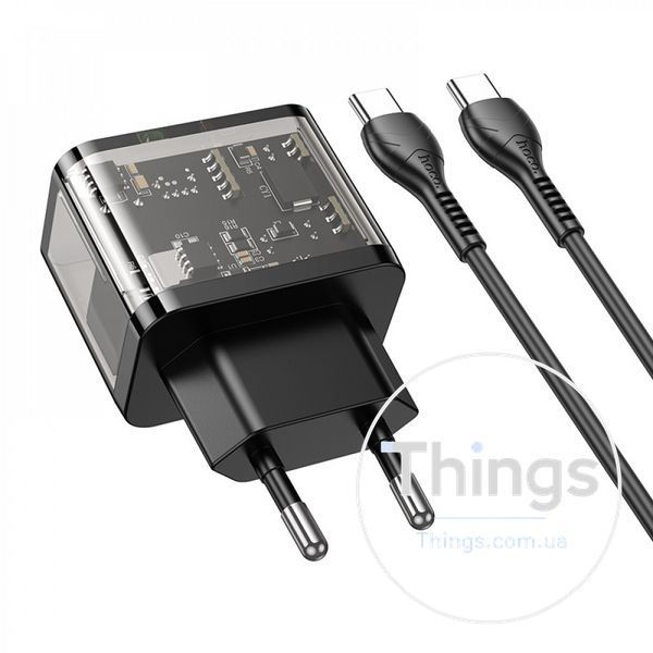 Home Charger 20W 1U 1C PD QC3.0 C to C Cable (1m) Hoco N34 Dazzling &mdash; Transparent Black К2-000077493 фото
