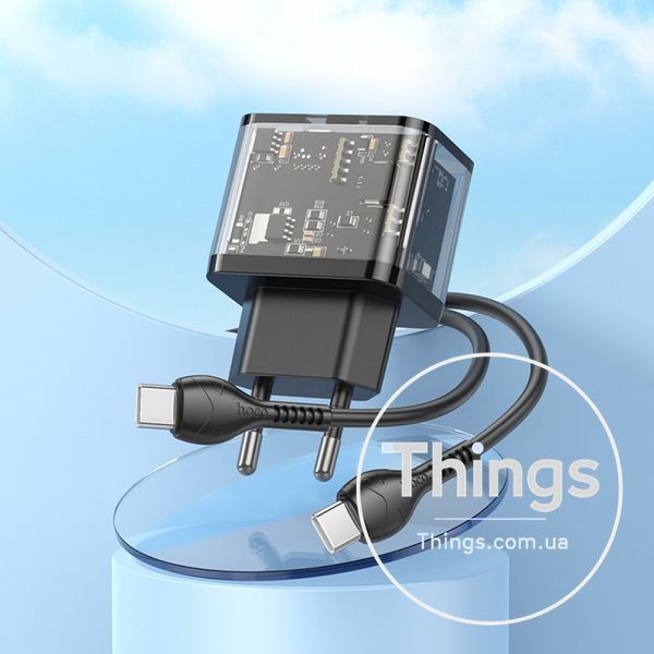 Home Charger 20W 1U 1C PD QC3.0 C to C Cable (1m) Hoco N34 Dazzling &mdash; Transparent Black К2-000077493 фото