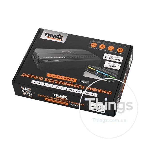Джерело безперебійного живлення DC UPS Trinix TRX-MUPS-1848 Type-C (24000mAh LiFePo4) 5V/9V/12V/48V/PoE, LiFePo4 4*6Ah, для роутера і медіаконвертера K3-42-00173 фото