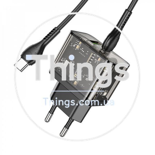 Home Charger 20W 1U 1C PD QC3.0 C to C Cable (1m) Hoco N34 Dazzling &mdash; Transparent Black К2-000077493 фото