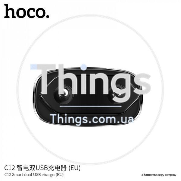 Home Charger 2.4A 2U Lightning Cable (1m) Hoco C12 Black &mdash; White К2-000056800 фото