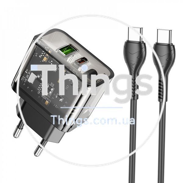 Home Charger 20W 1U 1C PD QC3.0 C to C Cable (1m) Hoco N34 Dazzling &mdash; Transparent Black К2-000077493 фото