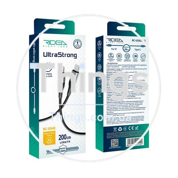 Кабель USB Ridea RC-US42 UltraStrong Type-C to Lightning 30W 2m Од1-00041766 фото