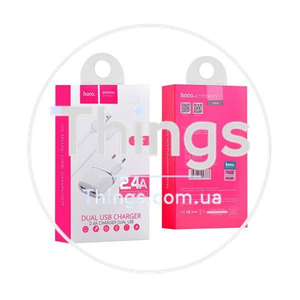 Home Charger 2.4A 2U Lightning Cable (1m) Hoco C12 Black &mdash; White К2-000056800 фото