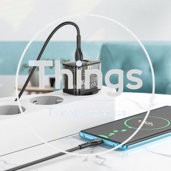 Home Charger 20W 1U 1C PD QC3.0 C to C Cable (1m) Hoco N34 Dazzling &mdash; Transparent Black К2-000077493 фото