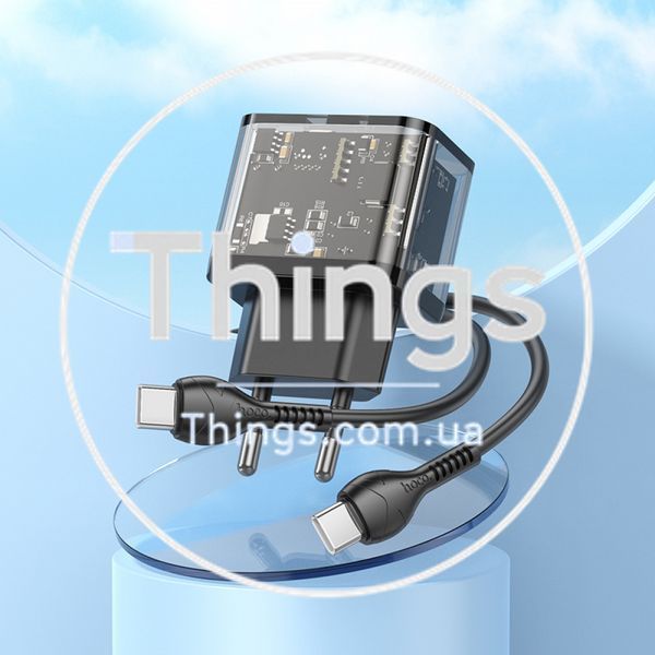 Home Charger 20W 1U 1C PD QC3.0 C to C Cable (1m) Hoco N34 Dazzling &mdash; Transparent Black К2-000077493 фото