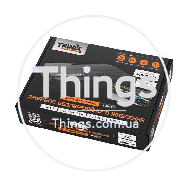 Джерело безперебійного живлення DC UPS Trinix TRX-MUPS-1848 Type-C (24000mAh LiFePo4) 5V/9V/12V/48V/PoE, LiFePo4 4*6Ah, для роутера і медіаконвертера K3-42-00173 фото
