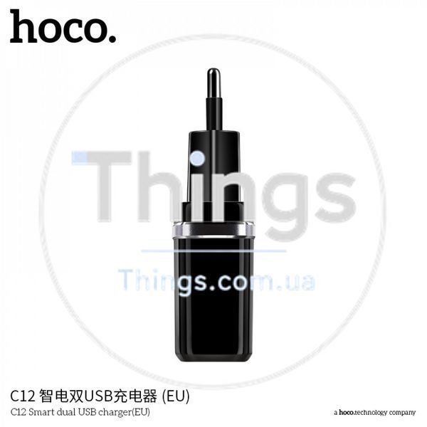 Home Charger 2.4A 2U Lightning Cable (1m) Hoco C12 Black &mdash; White К2-000056800 фото