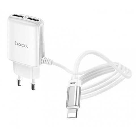 Home Charger | 2.4A | 2U | Lightning Cord (1m) &mdash; Hoco C82A &mdash; White К2-000069749 фото