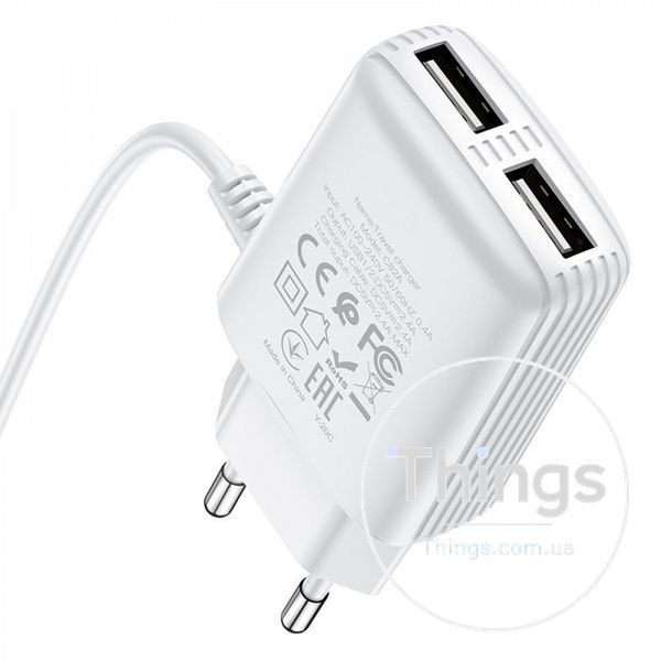 Home Charger | 2.4A | 2U | Lightning Cord (1m) &mdash; Hoco C82A &mdash; White К2-000069749 фото