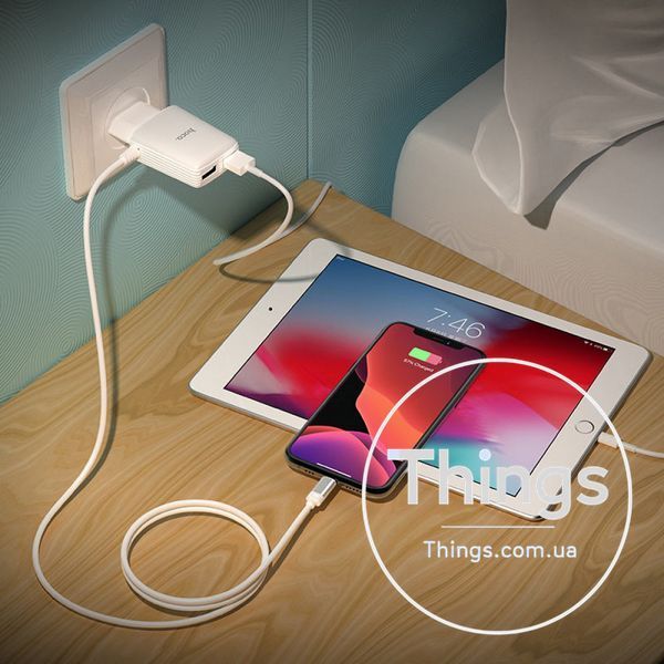 Home Charger | 2.4A | 2U | Lightning Cord (1m) &mdash; Hoco C82A &mdash; White К2-000069749 фото