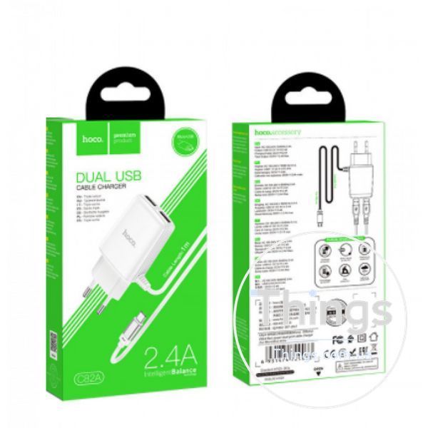 Home Charger | 2.4A | 2U | Lightning Cord (1m) &mdash; Hoco C82A &mdash; White К2-000069749 фото