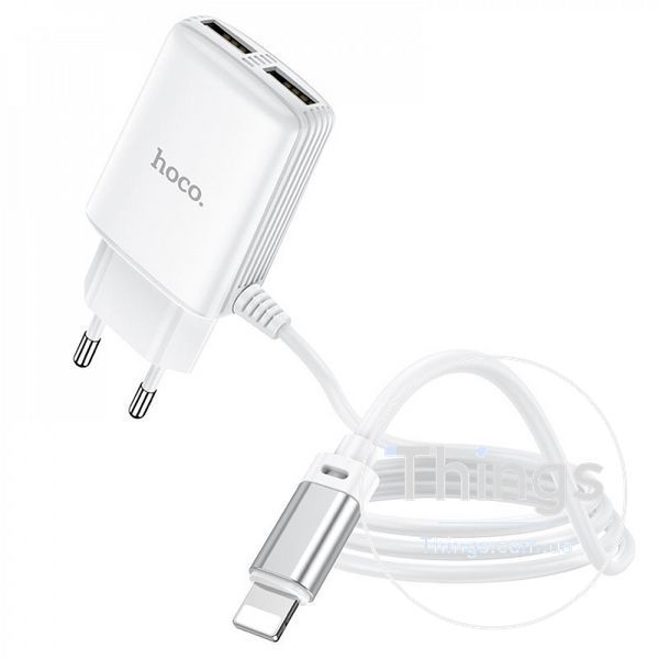 Home Charger | 2.4A | 2U | Lightning Cord (1m) &mdash; Hoco C82A &mdash; White К2-000069749 фото