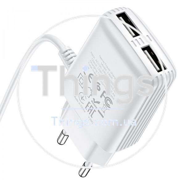 Home Charger | 2.4A | 2U | Lightning Cord (1m) &mdash; Hoco C82A &mdash; White К2-000069749 фото