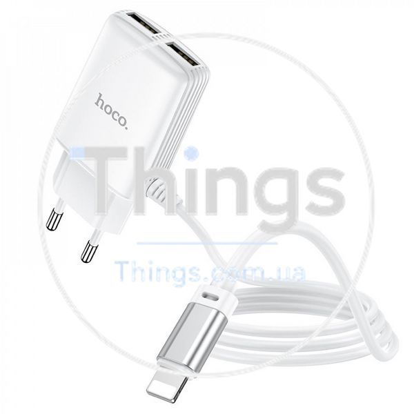 Home Charger | 2.4A | 2U | Lightning Cord (1m) &mdash; Hoco C82A &mdash; White К2-000069749 фото