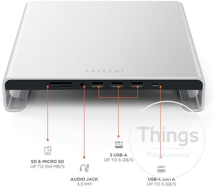 Підставка-хаб, док-станція Satechi Type-C Aluminum Monitor Stand Hub для iMac та Apple Studio Display. Уцінка K1-000755 фото