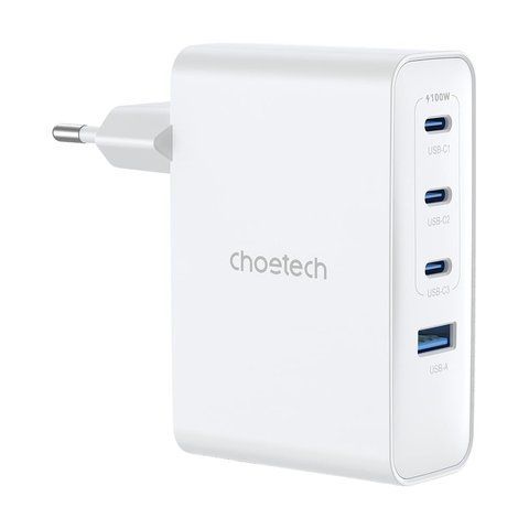 Мережевий зарядний пристрій Choetech PD9002 PD100W GAN USB-A+3xUSB-C White K3-43-00172 фото
