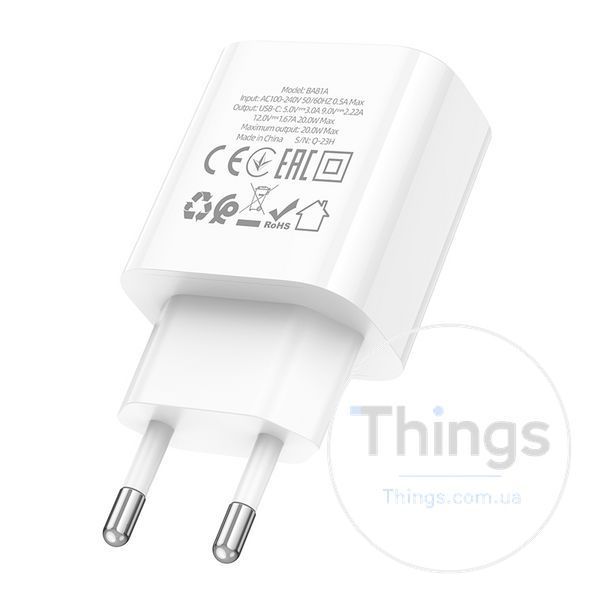 Мережевий Зарядний Пристрій Borofone BA81A 1USB-C PD/QC 20W Од1-00041408 фото