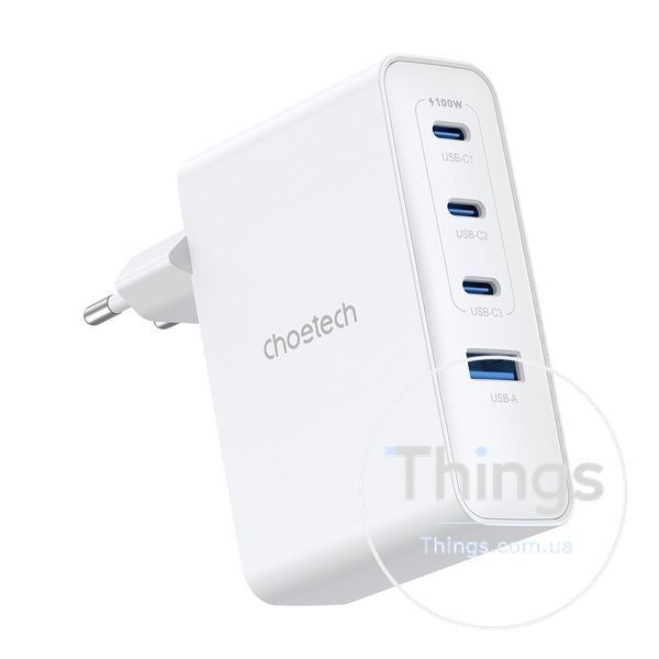 Мережевий зарядний пристрій Choetech PD9002 PD100W GAN USB-A+3xUSB-C White K3-43-00172 фото
