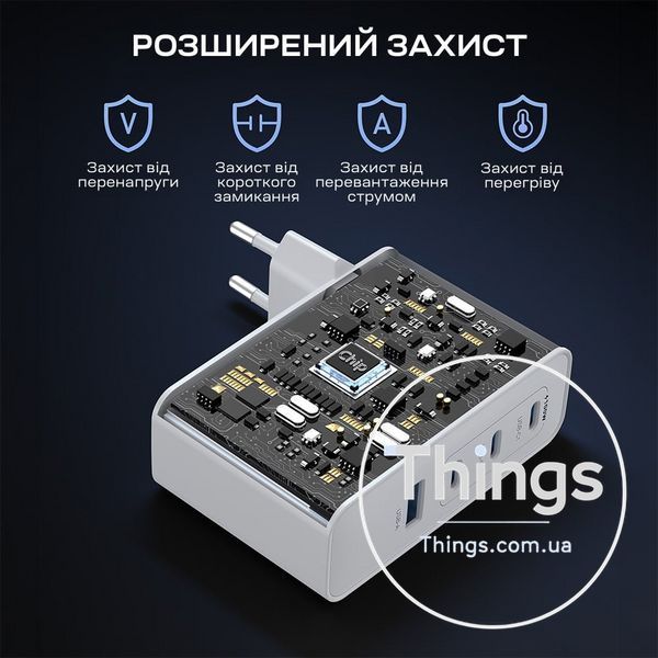 Мережевий зарядний пристрій Choetech PD9002 PD100W GAN USB-A+3xUSB-C White K3-43-00172 фото