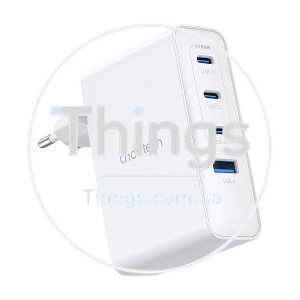 Мережевий зарядний пристрій Choetech PD9002 PD100W GAN USB-A+3xUSB-C White K3-43-00172 фото