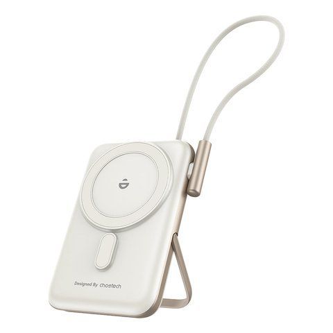Повербанк 10000mAh Choetech B735 White QC3.0 PD3.0 бездротова магнітна зарядка, вбудований кабель, підставка K3-43-00150 фото