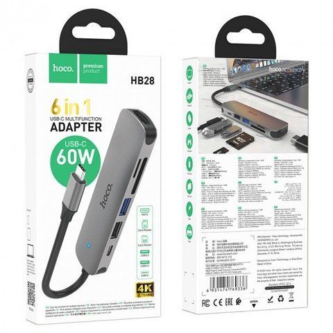 Хаб USB Hoco HB28 Type-C multi-function converter(HDTV+USB3.0+USB2.0+SD+TF+PD) Од1-00037847 фото