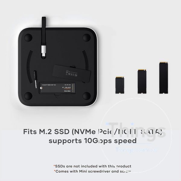 Хаб док станція Satechi для mac mini m2 m1 mac studio з ssd накопичувачем nvme sata m2 usb c 10gbps usb-a 10gbps 3,5мм сріблястий K1-000722 фото