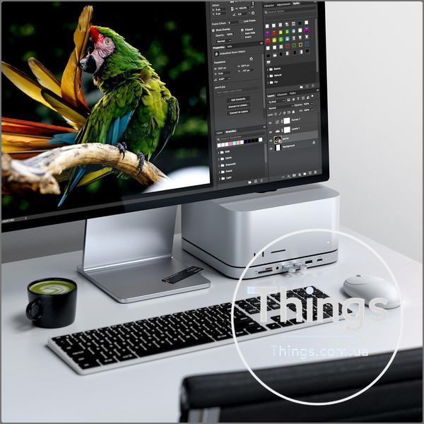 Хаб док станція Satechi для mac mini m2 m1 mac studio з ssd накопичувачем nvme sata m2 usb c 10gbps usb-a 10gbps 3,5мм сріблястий K1-000722 фото