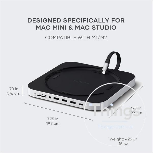 Хаб док станція Satechi для mac mini m2 m1 mac studio з ssd накопичувачем nvme sata m2 usb c 10gbps usb-a 10gbps 3,5мм сріблястий K1-000722 фото