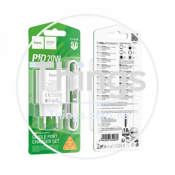 Home Charger 20W PD3.0 C to Lightning Cable (1m) Hoco C143A К2-000081233 фото