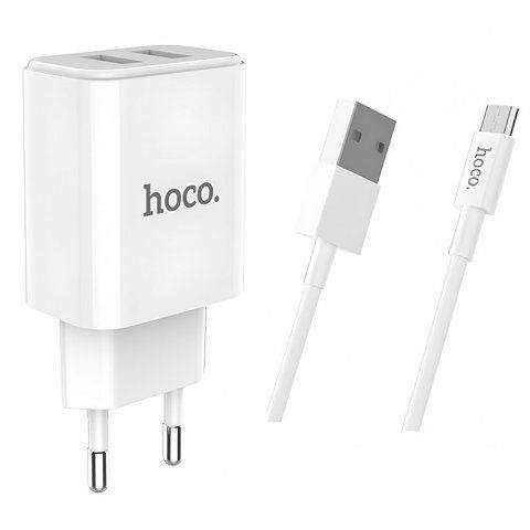 Home Charger 2.1A 2U Micro Cable (1m) Hoco C62A White К2-000064305 фото