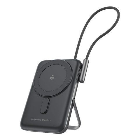 Повербанк 10000mAh Choetech B735 Black QC3.0 PD3.0 бездротова магнітна зарядка, вбудований кабель, підставка K3-43-00149 фото