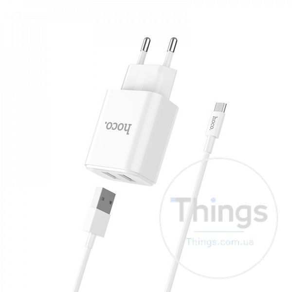 Home Charger 2.1A 2U Micro Cable (1m) Hoco C62A White К2-000064305 фото