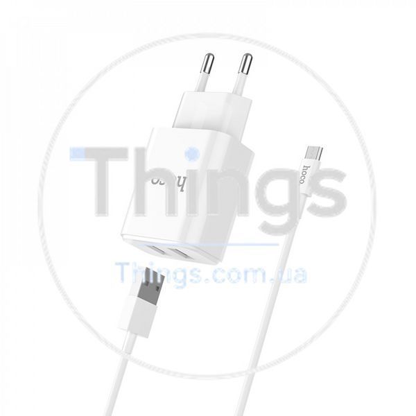 Home Charger 2.1A 2U Micro Cable (1m) Hoco C62A White К2-000064305 фото