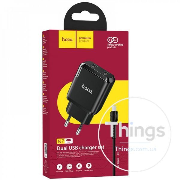 Home Charger 2.1A 2U Micro Cable (1m) Hoco N7 &mdash; Black К2-000071410 фото