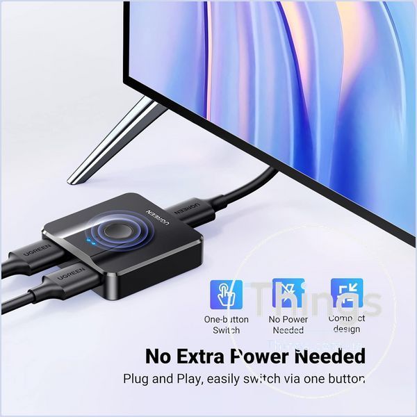 HDMI перемикач UGREEN (50966) двонаправлений 2 в 1, 4K 60 Гц UHD HDR, компактний, чорний K1-000811 фото