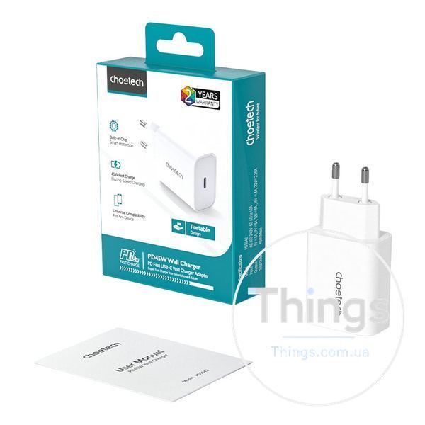 Мережевий зарядний пристрій Choetech PD3042 mini PD45W USB-C White K3-43-00156 фото