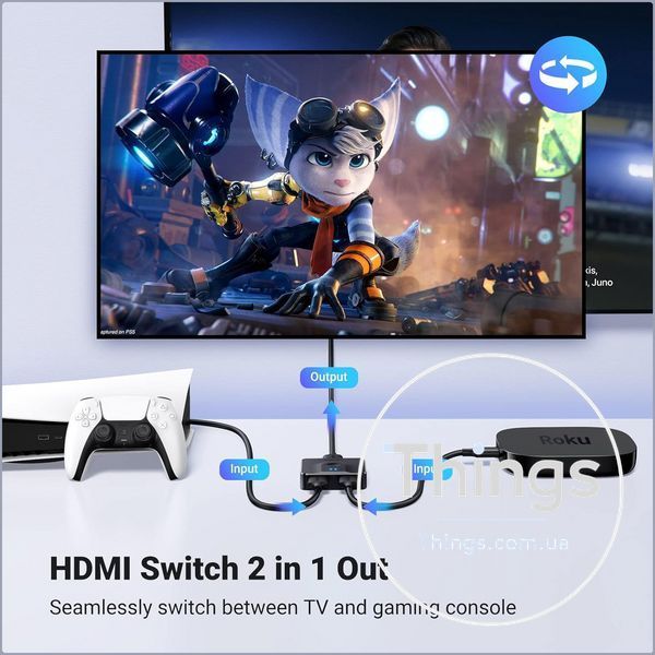 HDMI перемикач UGREEN (50966) двонаправлений 2 в 1, 4K 60 Гц UHD HDR, компактний, чорний K1-000811 фото