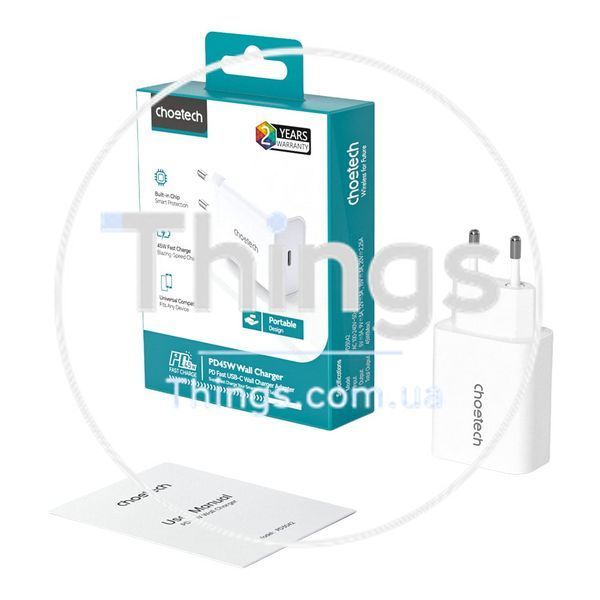 Мережевий зарядний пристрій Choetech PD3042 mini PD45W USB-C White K3-43-00156 фото