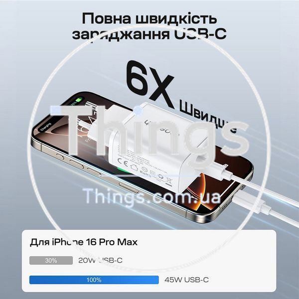 Мережевий зарядний пристрій Choetech PD3042 mini PD45W USB-C White K3-43-00156 фото