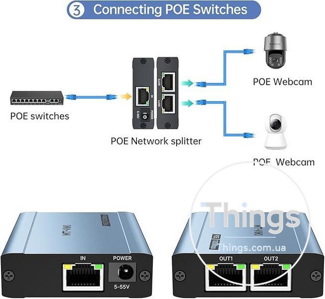 MT-VIKI MT-SE2P 48V POE Ethernet спліттер 1на2 1000 Мбіт/с, POE гігабітний двоканальний RJ45 спліттер, працює з POE IP-камерою K1-000713 фото