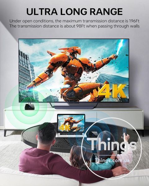 Бездротовий HDMI-передавач і приймач Wireless HDMI 4K BMOSTE BIN-910, 4K 2160P 30 Гц, 40-60 м макс., два 5 ГГц Wi-Fi K1-000375 фото