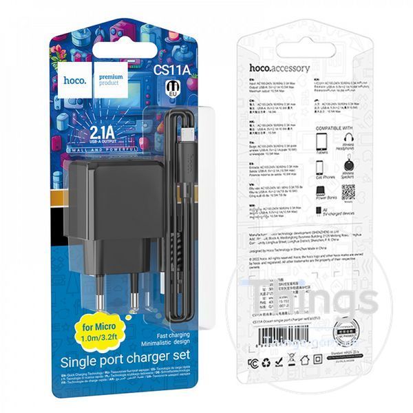 Home Charger | 2.1A | 1U | Micro Cable (1m) &mdash; Hoco CS11A &mdash; Black К2-000080125 фото