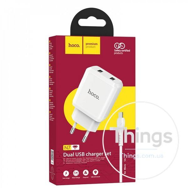 Home Charger 2.1A 2U Micro Cable (1m) Hoco N7 &mdash; White К2-000071410 фото