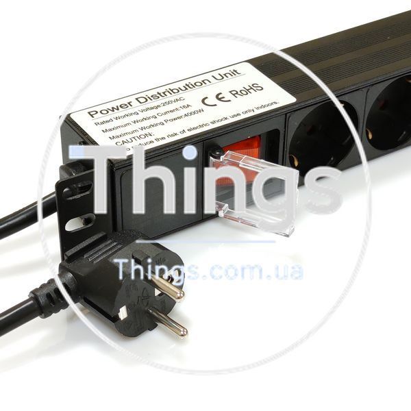 Блок 19" на 8 роз. нем. станд., 16А, 1U, с выключателем, шнур 1.8м CM-9821 фото