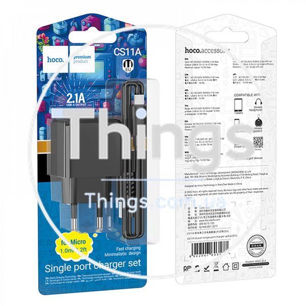 Home Charger | 2.1A | 1U | Micro Cable (1m) &mdash; Hoco CS11A &mdash; Black К2-000080125 фото
