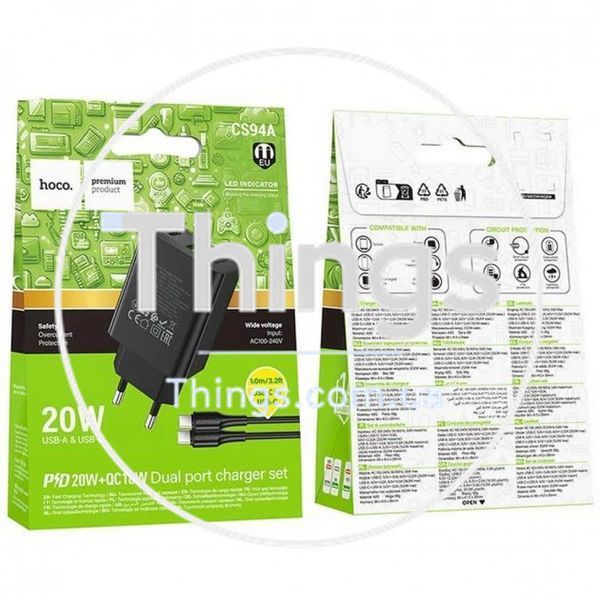 Home Charger 20W PD QC3.0 C to C Cable (1m) Hoco CS94A K2-000082708 фото