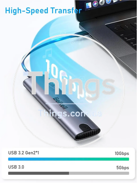 Внешний корпус SSD Beikell M.2 Enclosure NVMe/SATA без инструментов скорость 10 Гбит/с USB 3.2 поддержка UASP TRIM SMART K1-000098 фото