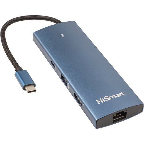 USB-хаб HiSmart HDMI + 2хUSB 3.0 + PD 100W + USB 2.0 + SD/TF 3.0 + LAN RJ45 CA914357 фото
